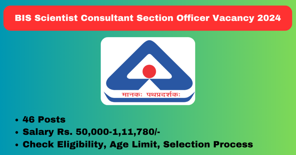 BIS Scientist Consultant Section Officer Vacancy 2024 Apply Now