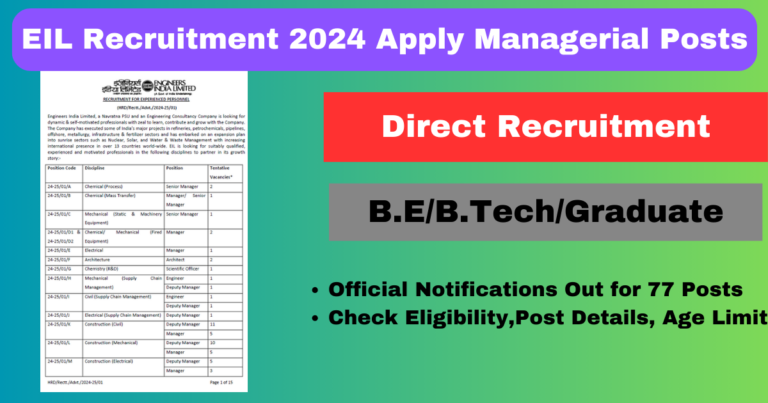 EIL Recruitment 2024 Deputy Manager Senior Manager Apply Online 77 Posts